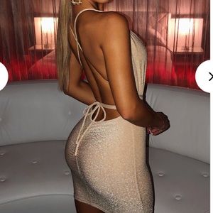 Champagne sparkly glitter backless dress